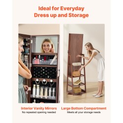 Korukaappi MDF lasi sametti 360 asteen kääntyvä kokopeilillä lukittava 1550 mm