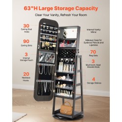 360 asteen kääntyvä korukaappi täyspitkällä peilillä MDF sametti lukittava ovi 160 cm