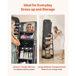 360 asteen kääntyvä korukaappi täyspitkällä peilillä MDF sametti lukittava ovi 160 cm