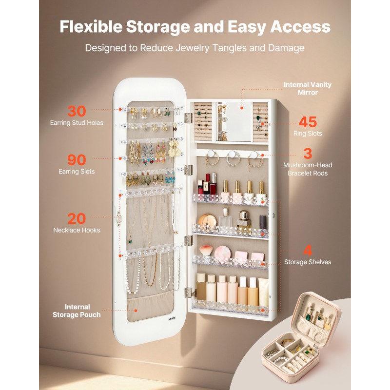 Korukaappi peilillä valkoinen 1080 mm korkea lukittava seinälle asennettava