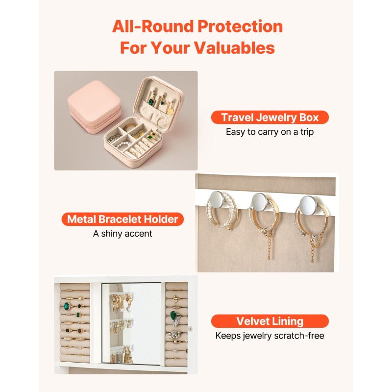 Korukaappi peilillä valkoinen 1080 mm korkea lukittava seinälle asennettava