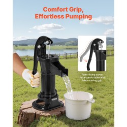 Käsikäyttöinen kaivopumppu valurauta ja hiiliteräs 7,6 m nostokorkeus koukulla