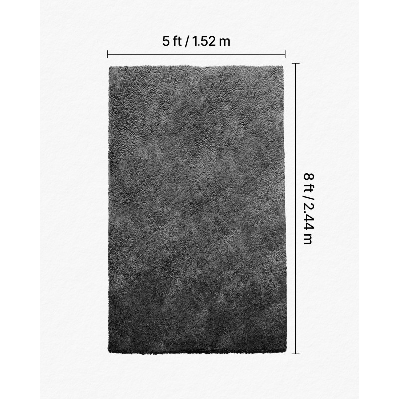 Nukkamatto pehmeä pitkäkarvainen 1,52 x 2,44 m tummanharmaa kuitukangaspohjalla