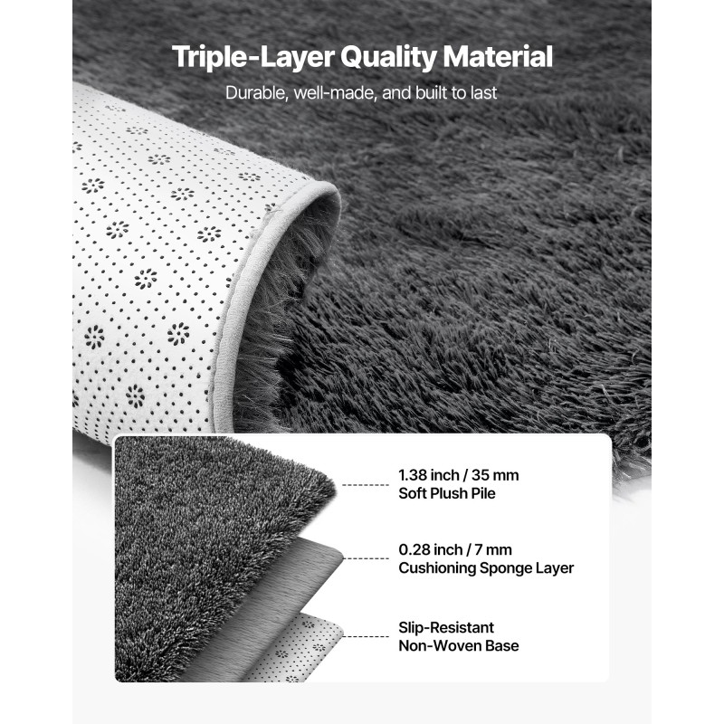 Nukkamatto pehmeä pitkäkarvainen 1,52 x 2,44 m tummanharmaa kuitukangaspohjalla