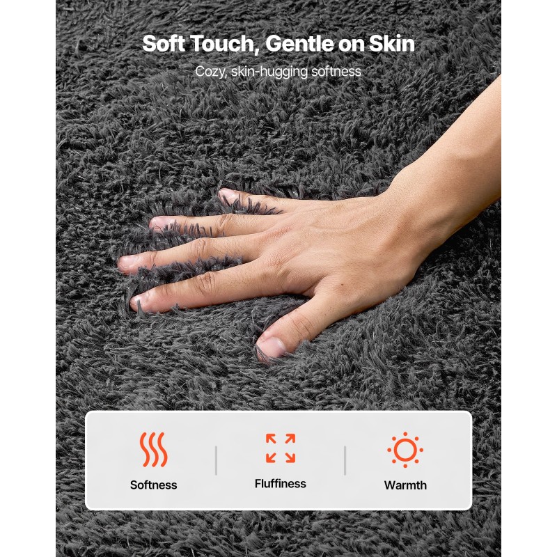 Nukkamatto pehmeä pitkäkarvainen 1,52 x 2,44 m tummanharmaa kuitukangaspohjalla