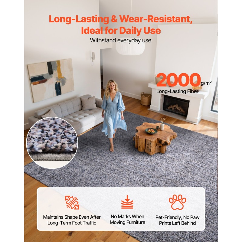 Pehmeä sisätilan nukkamatto TPR-liukuestopohjalla 2,74 x 3,66 m siniharmaa