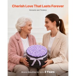 Säilötyt aidot ruusut 50 kpl pehmeän violetti pyöreä lahjarasia