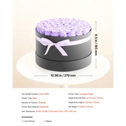 Säilötyt aidot ruusut 50 kpl pehmeän violetti pyöreä lahjarasia