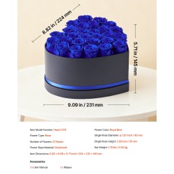 Sydämenmuotoinen kartonkinen lahjarasia 27 säilöttyä kuninkaansinistä ruusua