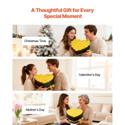 Sydämenmuotoinen pahvirasia 27 säilöttyä keltaista ruusua lahjaksi