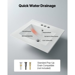 Keraaminen puolitasoon upotettava pesuallas 510 x 465 mm valkoinen kolmella hanareiällä