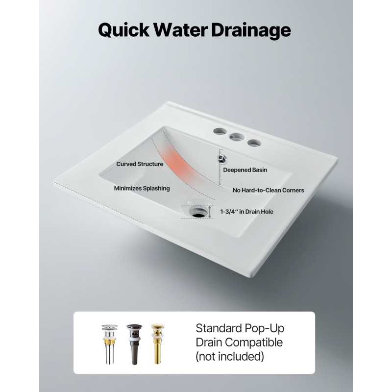 Keraaminen puolitasoon upotettava pesuallas 510 x 465 mm valkoinen kolmella hanareiällä