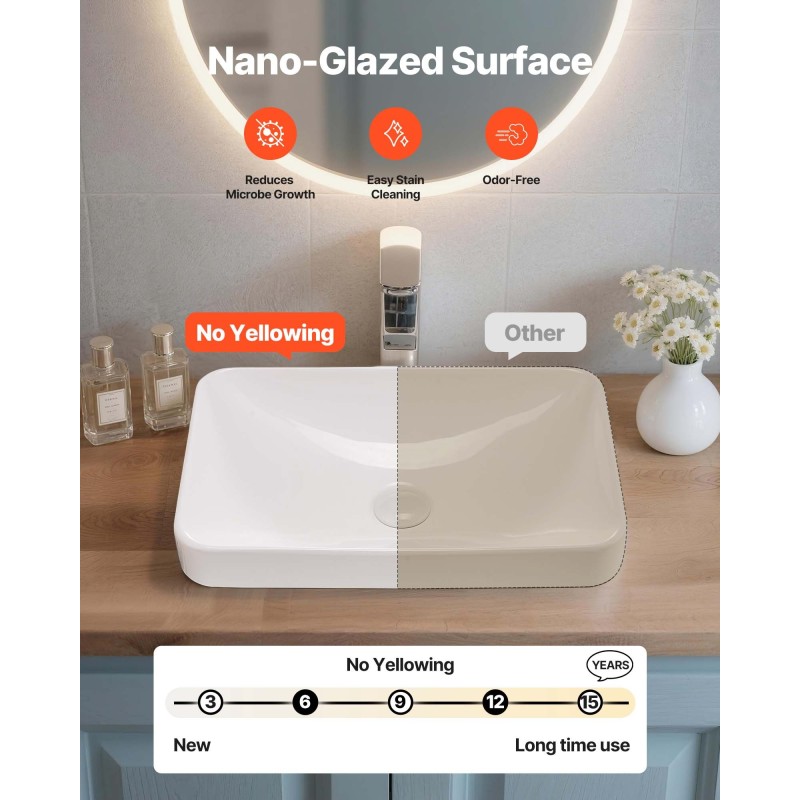 Puoloupotettava keraaminen pesuallas suorakaiteen muotoinen 490x305x120 mm valkoinen