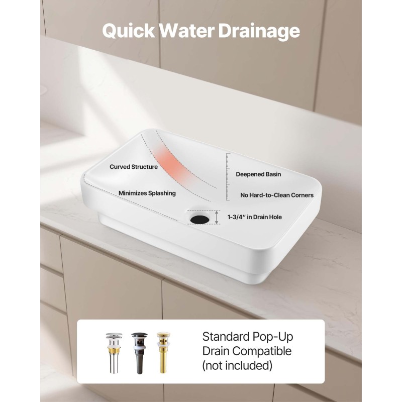 Puoloupotettava keraaminen pesuallas suorakaiteen muotoinen 490x305x120 mm valkoinen