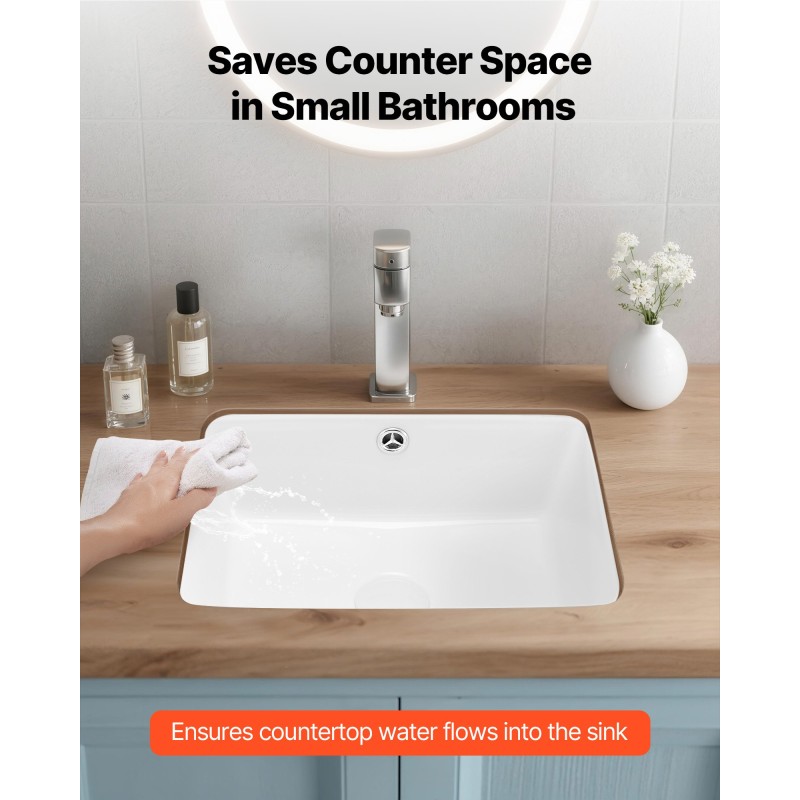 Tason alle asennettava suorakulmainen keraaminen posliiniallas 400 x 305 mm valkoinen