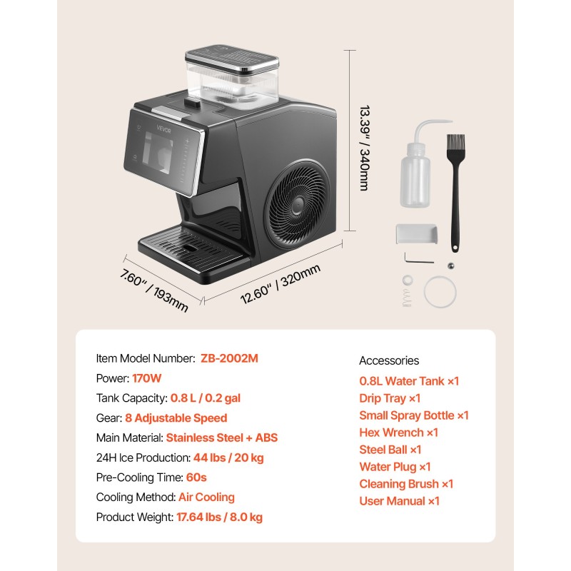 Hiutalejääkone ruostumattomasta teräksestä 20 kg vuorokaudessa 0,8 l säiliö kotikäyttöön