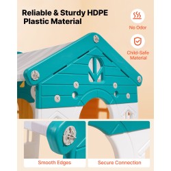 Taaperoiden leikkimökki HDPE-muovi 1+ sisä ja ulkokäyttöön liukumäellä ja koripallokorilla