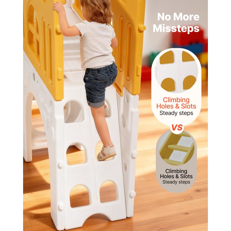 Taaperoiden leikkimökki HDPE-muovi 1+ sisä ja ulkokäyttöön liukumäellä ja koripallokorilla