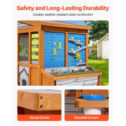 Leikkimökki setripuuinen ulkokäyttöön 3–10-vuotiaille elektronisella ovikellolla ja työpöydällä