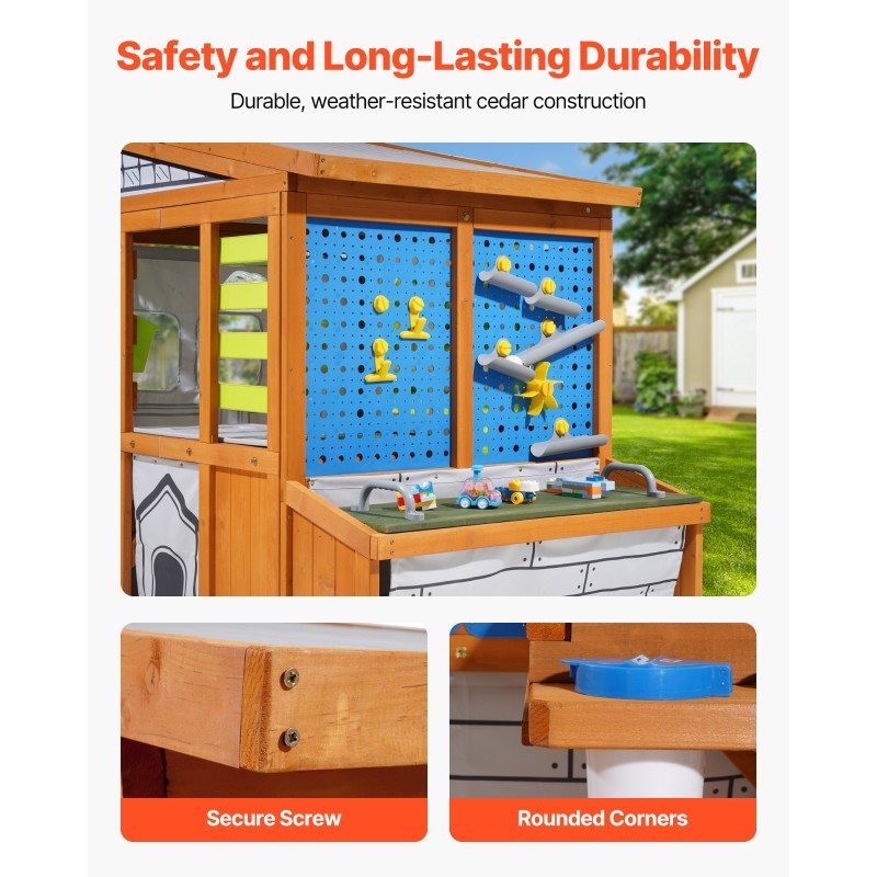 Leikkimökki setripuuinen ulkokäyttöön 3–10-vuotiaille elektronisella ovikellolla ja työpöydällä