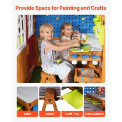 Leikkimökki setripuuinen ulkokäyttöön 3–10-vuotiaille elektronisella ovikellolla ja työpöydällä