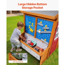 Leikkimökki setripuuinen ulkokäyttöön 3–10-vuotiaille elektronisella ovikellolla ja työpöydällä