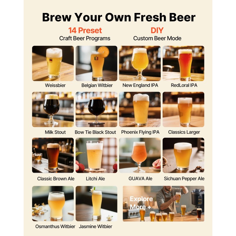 Automaattinen kotiolutkeitin ruostumatonta terästä 13 litraa 1500 wattia ruiskupinnoitettu kuori