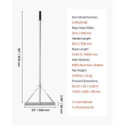Maisematasoitusharava alumiinirunkoinen 1510 mm varsi 508 mm harapää asfaltin ja betonin tasoitukseen