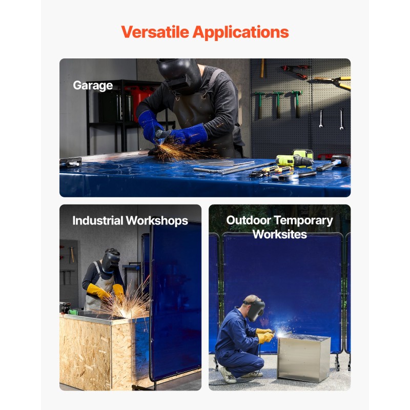 Hitsaussuojaseinä 1,74 x 1,74 m liekinkestävä vinyyli metallirunko pyörillä