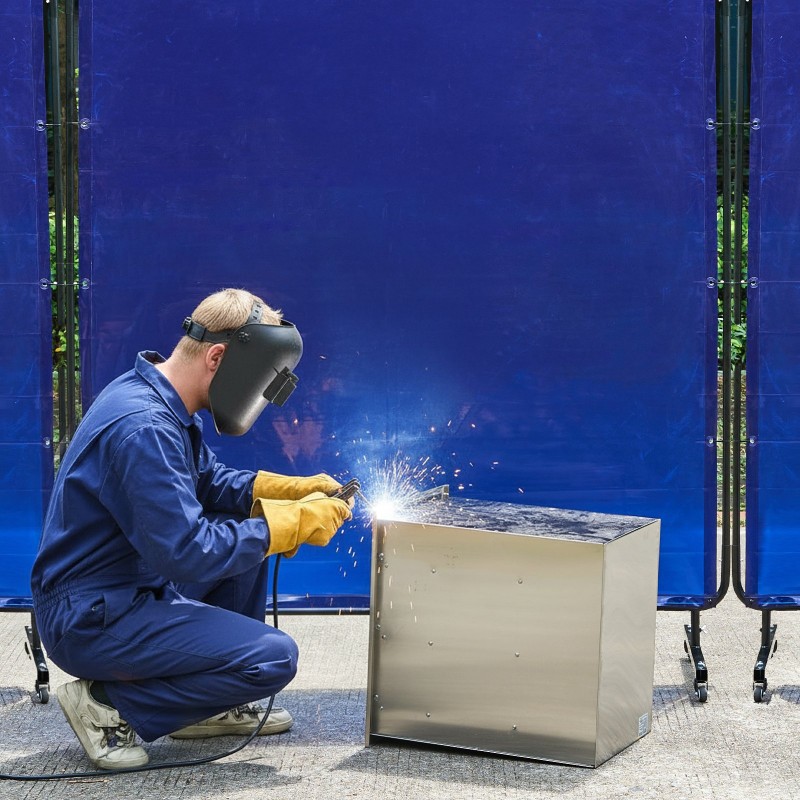 Hitsaussuojaseinä 1,74 x 1,74 m liekinkestävä vinyyli metallirunko pyörillä