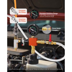 Jäähdyttimen 28-osainen paineentestaussarja alumiinipumpulla paineilmakompressoriliitännällä tyhjiönmuodostukseen ja täyttöön