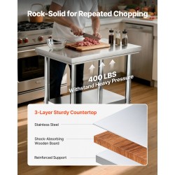 Ruostumaton työpöytä SUS201-teräs 76 x 60 cm pyörillä säädettävällä alahyllyllä