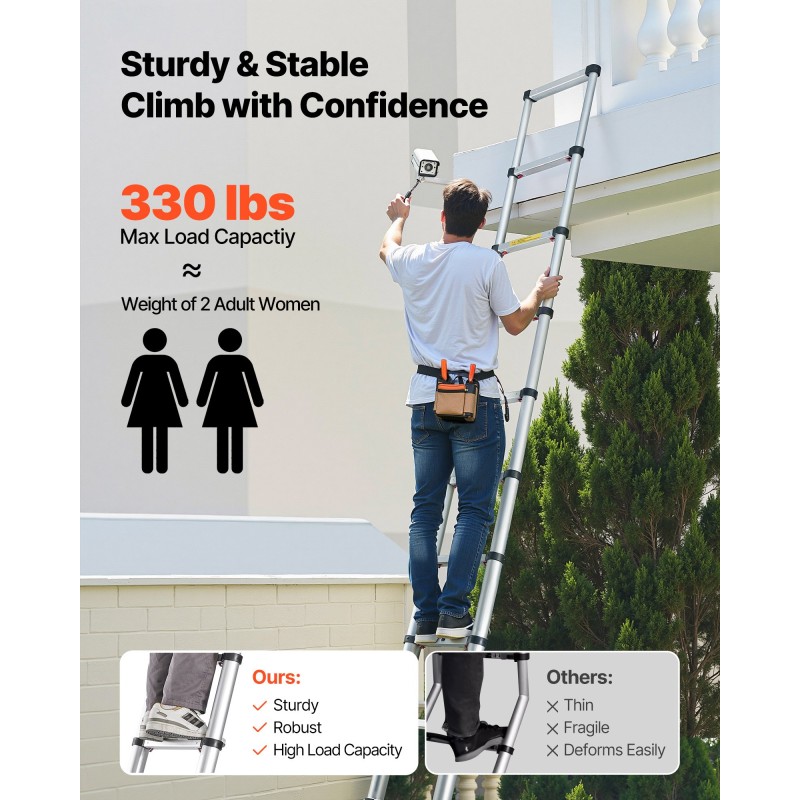 Teleskooppitikkaat alumiinirunko säädettävä pituus 3,8 m 150 kg kantavuus