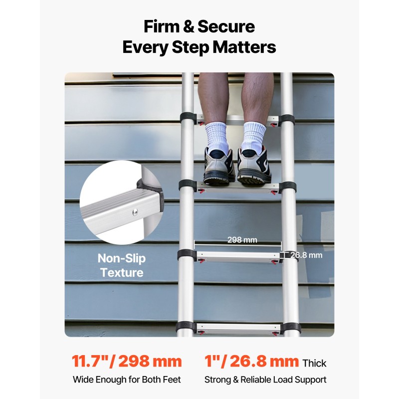 Teleskooppitikkaat alumiinirunko säädettävä pituus 3,8 m 150 kg kantavuus