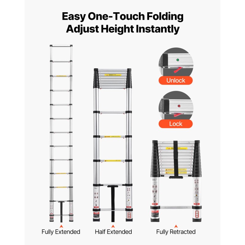 Teleskooppitikkaat alumiinirunko säädettävä pituus 3,8 m 150 kg kantavuus