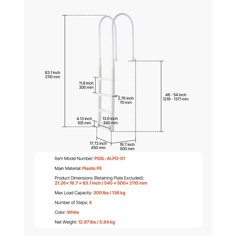 Uima-altaan 4-portainen tikas kaksoiskaiteilla muovi PE sopii 48–54 tuuman altaisiin