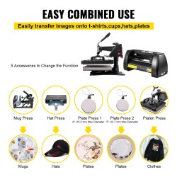 14-tuumainen vinyylileikkuri ja lämpöprässi viidellä toiminnolla tekstiileille ja mukeille