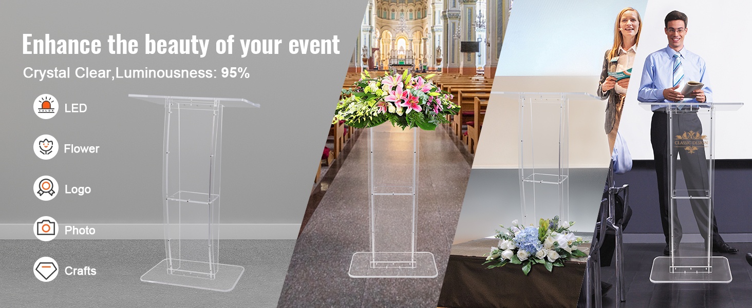 Puhujakoroke koristeltuna kukilla ja logolla