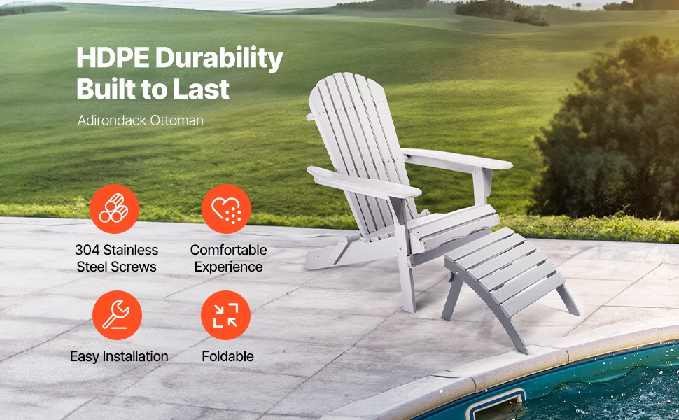 Taitettava Adirondack-jalkatuki ulkokäyttöön