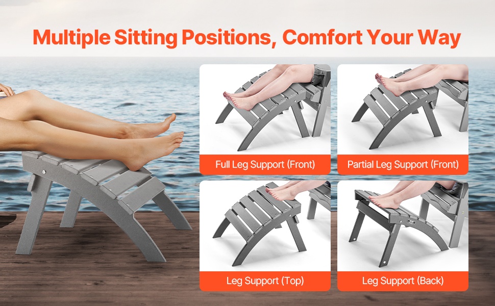 Adirondack-jalkatuki useilla asennoilla