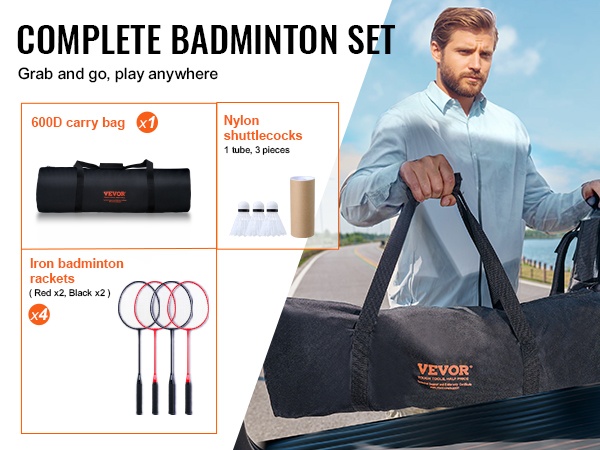 Sulkapallosetti kantolaukussa