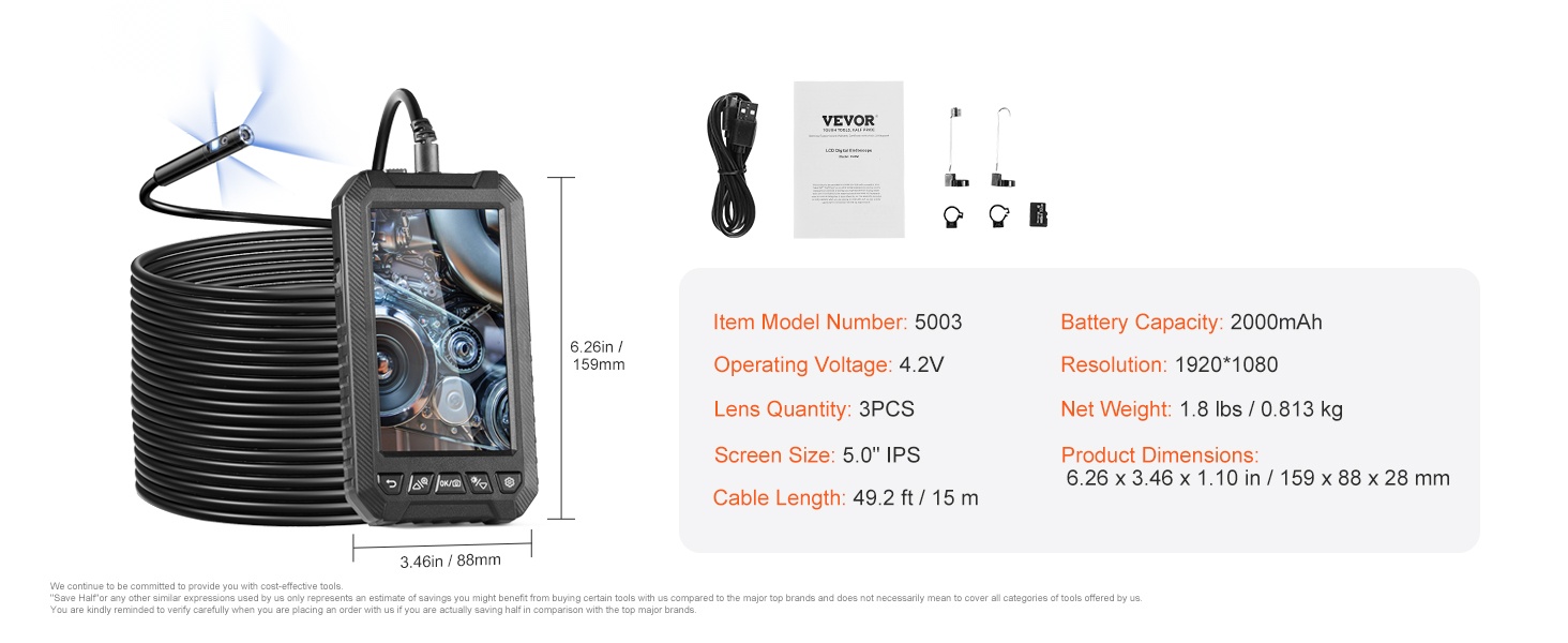 Endoskooppikameran mitat ja rakenne