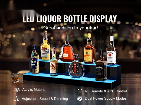 LED-valaistu kaksitasoinen pulloteline, lähikuva