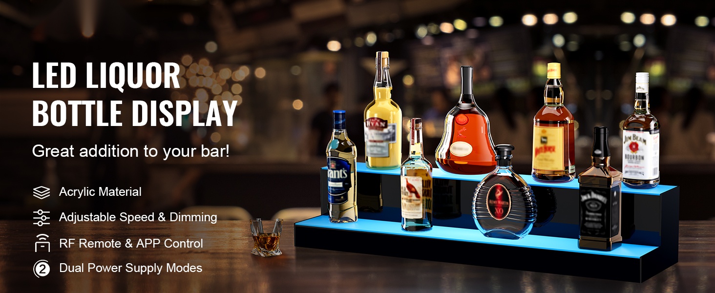 LED-valaistu kaksitasoinen pulloteline, yleiskuva