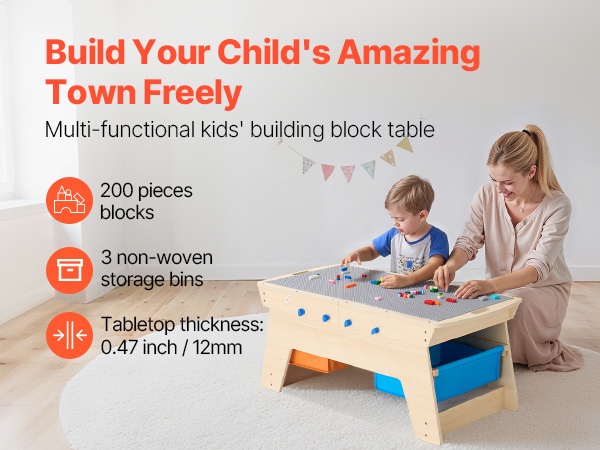 Lasten rakennuspöytä, luonnollinen puu