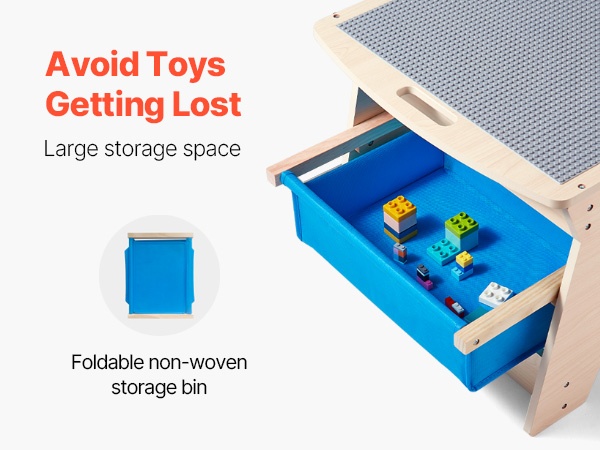 Ulos vedettävät säilytyslaatikot lasten pöydässä