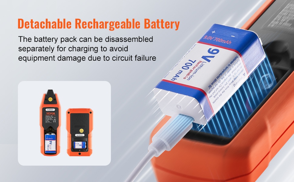 Ladattavat 9V-akut kaapelinhakijassa