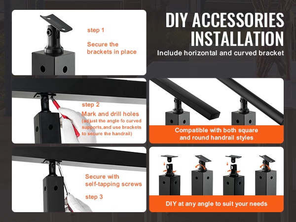 Yhteensopiva pyöreiden ja nelikulmaisten kaiteiden kanssa