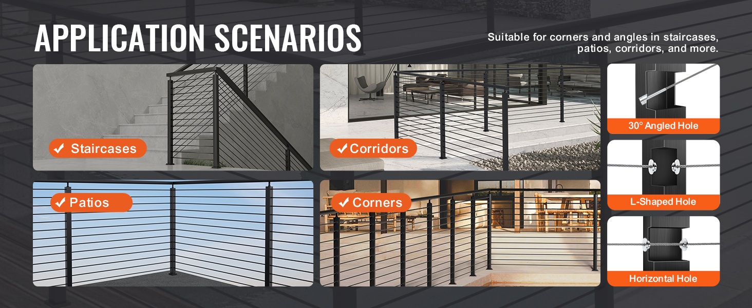 Vaijerikaidetolppa sisä- ja ulkokäytössä