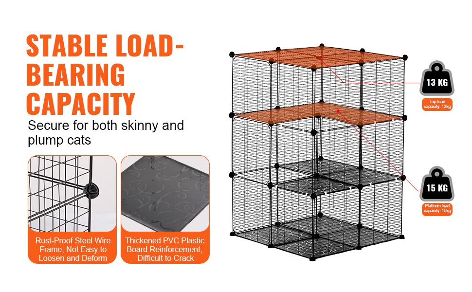 Kissahäkki, tukeva metallirakenne ja tasot